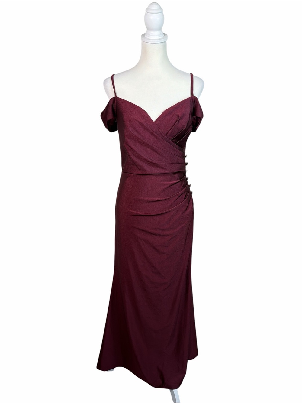 Oleg Cassini Burgundy Off Shoulder Formal Gown Size 6 Evening Prom Dress